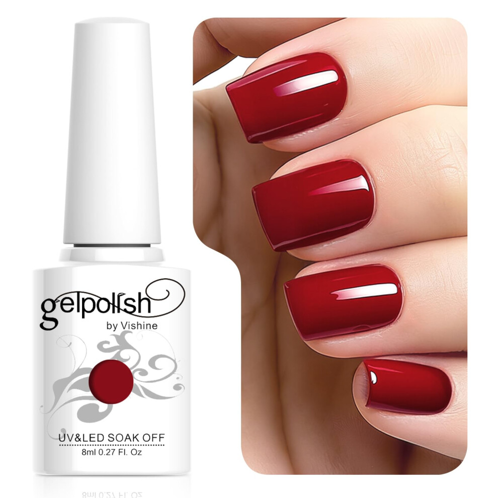 Vishine Red 8Ml Gelpolish Lacquer Shiny Color Soak Off Uv Led Gel Nail Polish Manicure Bright #1535