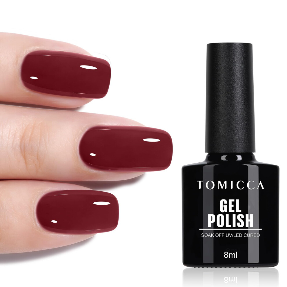 Tomicca Cherry Red Gel Nail Polish, Burgundy Red Uv Led Gel Nail Varnish, High Glossy Long Lasting & Chip Resistant Nail Art Manicure Salon Diy Gift