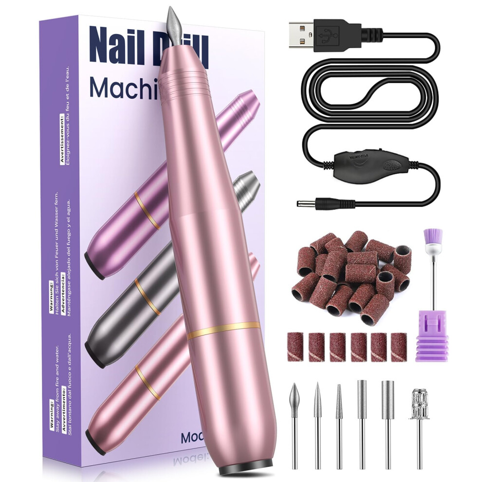 Ajgvq Electric Nail Files, Professional Nail Drill Machine, 20000Rpm Adjustable Speed Manicure Pedicure Set With 6 Drill Bits