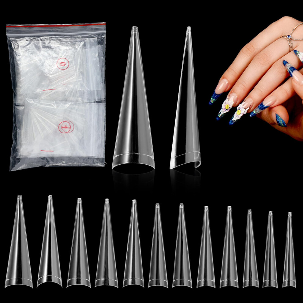 Sibba Stiletto Nail Tips 504 Pcs Acrylic Nails Long Clear False Nails Tips Half Cover Straight Tapered Accessories Soft Traceless No C Curve