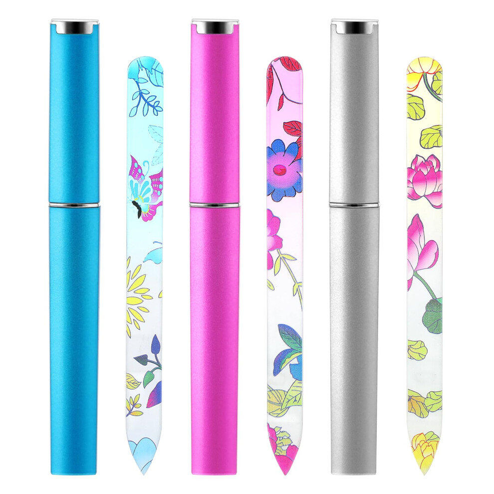 Peovlvn 3 Pack Glass Nail Files For Natural Nails, Glass Nail File With Case Crystal Nail File Professional Manicure Tool Nail Care Fingernail Files