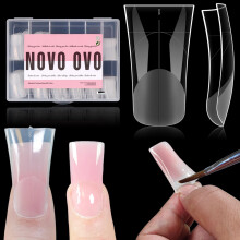 NOVO OVO Duck Nail Dual Forms for Poly Gel Toenail Extension, Reusable Full Cover Molds for French Tip Acrylic Duckies