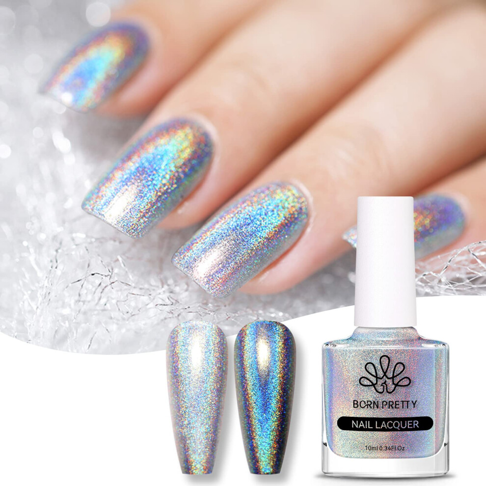 Born Pretty Silver Iridescent Nail Polish 10Ml Magic Rainbow Effect Nail Lacquer Holo Glitter Super Shine Nail Art Polish Holiday Varnish Gift Set