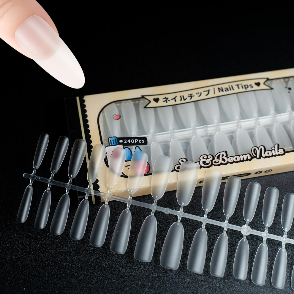 Sun&Beam Nails Clear Nail Tips Â Full Cover Acrylic False Nails For Nail Art & Extensions 15 Sizes 240 Pcs (Long Oval)