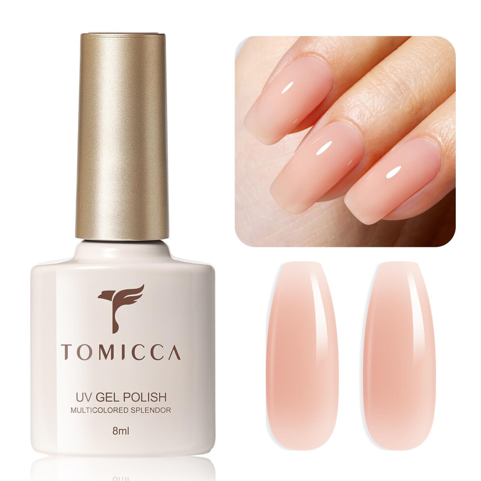 Tomicca Gel Nail Polish, Natural Nude Translucent Gel Polish, Soak Off Uv/Led Nude Gel Nail Varnish High Glossy Nail Art Manicure Salon Diy, 8Ml