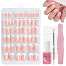 240Pcs French Ombre Press on Nails Set, Natural Gradient Pink False Nails Kit, Ombre Coffin Fake Nails Pink Tips