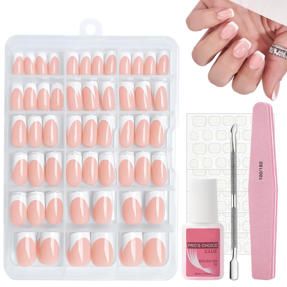 Kayzon Pink 240Pcs French Ombre Press On Nails Set, Natural Gradient False Nails Kit, Ombre Coffin Fake Nails Tips