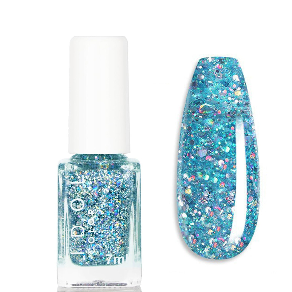 Eonfave Blue Glitter Nail Polish - Lake Sparkly Iridescent Rainbow Mermaid Shimmer - Glitter Nail Varnish No Need Led Uv Curing Required High Pigments