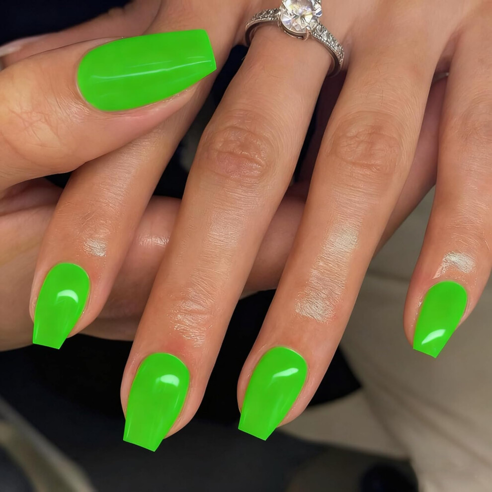 Sxvme Sage Green Press On Nails Short Medium Coffin Acrylic False Nails Short Ballerina Natural Fake Nails Set Elegant Solid Color Glossy Gel Stick