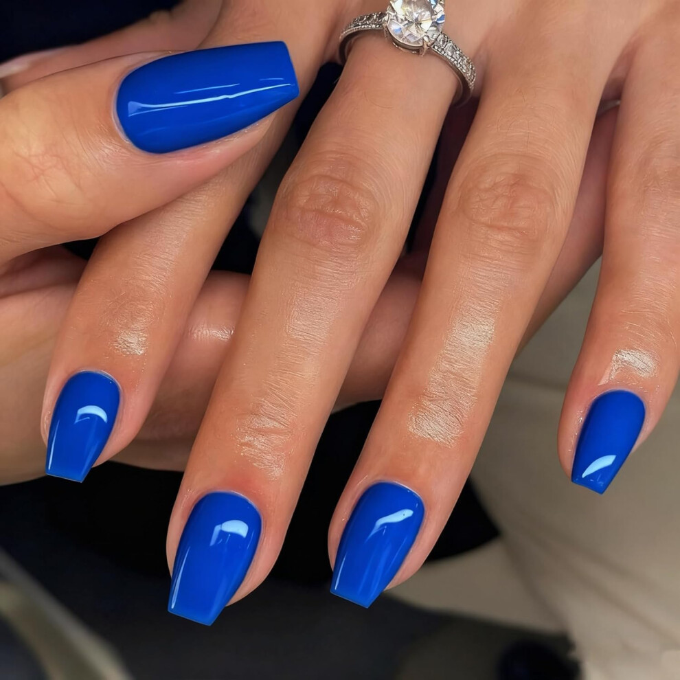 Sxvme Royal Blue False Nails Coffin, Medium Short Press On Nails Coffin, Dark Blue Glue On Nails Gel Fake Nails For Women