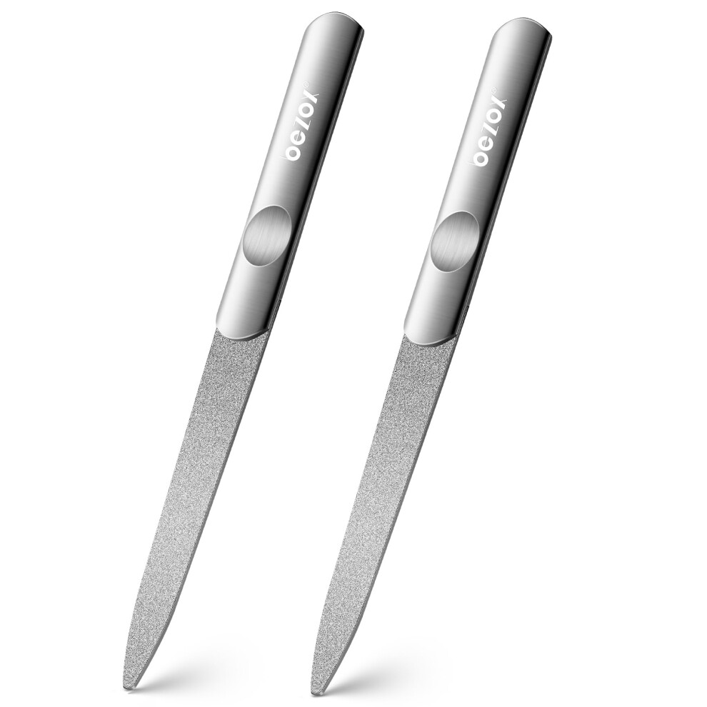Bezox Diamond Deb Nail File Set - 2 Pcs Stainless Steel Double Sided Diamond Dust Coating - Professional Nail Files For Podiatry Foot Care