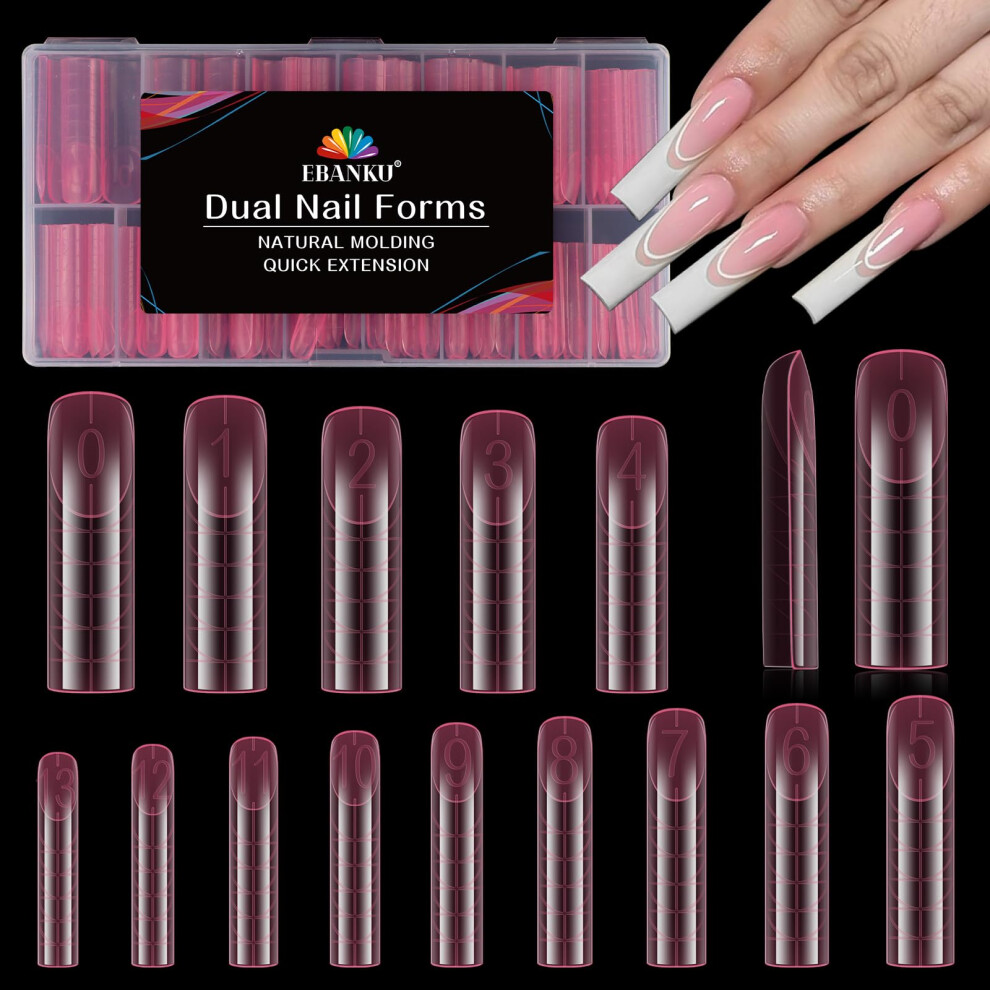 Ebanku Pink 140 Pcs Poly Gel Nail Forms, Reusable Dual Forms For Polygel Square Shape Dual Form Nail Mold Acrylic Extension Tool For Home Salon