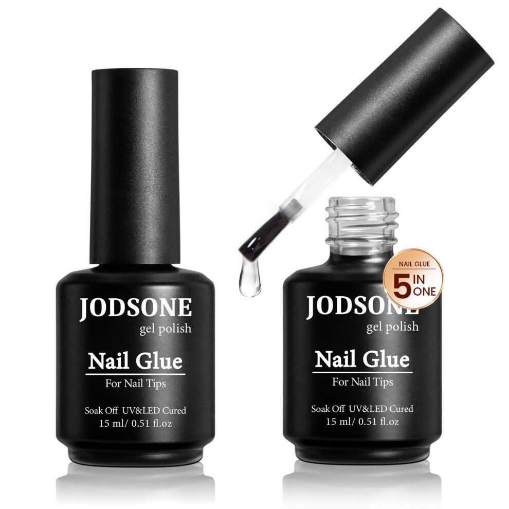 Jodsone 2Pcs 15Ml Gel Nail Glue - Super Strong Uv Nail Glue, Long Lasting Up To 28 Days, 5-In-1 Multi-Functional For Press On Nails, Acrylics, Tips
