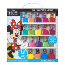 Disney Minnie Mouse 18 Piece Water-Based Nail Polish Set, Quick Dry and Peels-Off, Nail Paint Set for Girls, Perfect for Parties