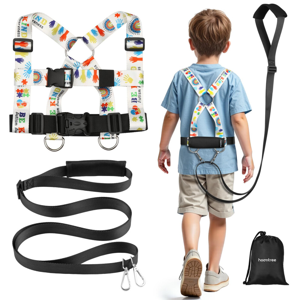 Safety Walking Harness And Leash For Autism & Special Needs Kids Ages 6-12 With Easy-Adjust Tether + Emergency Grab Handle For Wandering Hoomtree