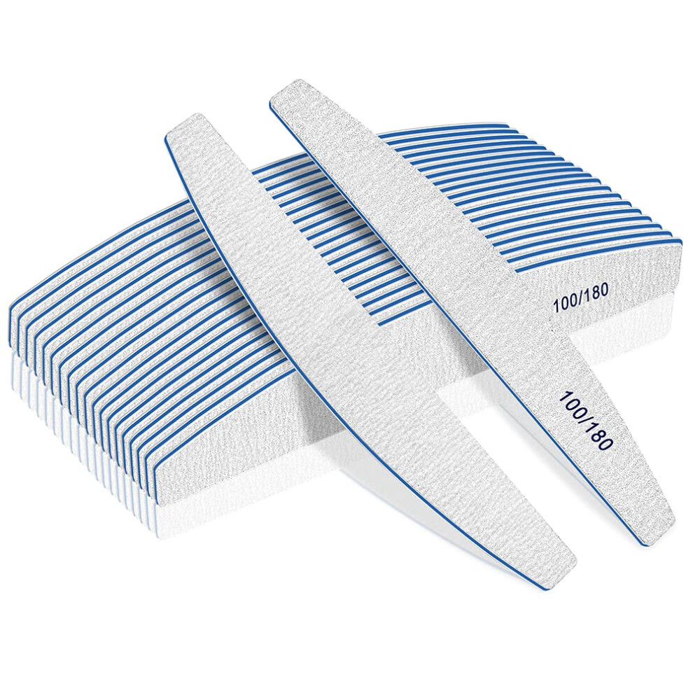 Bleswin Professional Nail File Set - 12Pcs 100/180 Grit Double-Sided Washable Reusable Emery Board For Acrylic & Artificial Nails