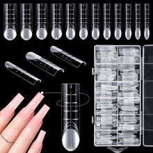 Kiiwah 120 Pieces Dual Nail Forms, Full Cover Dual Nail with Scale Lines Reusable Polygel Nail Forms Extension Nail Mold Tips for Manicure Extension