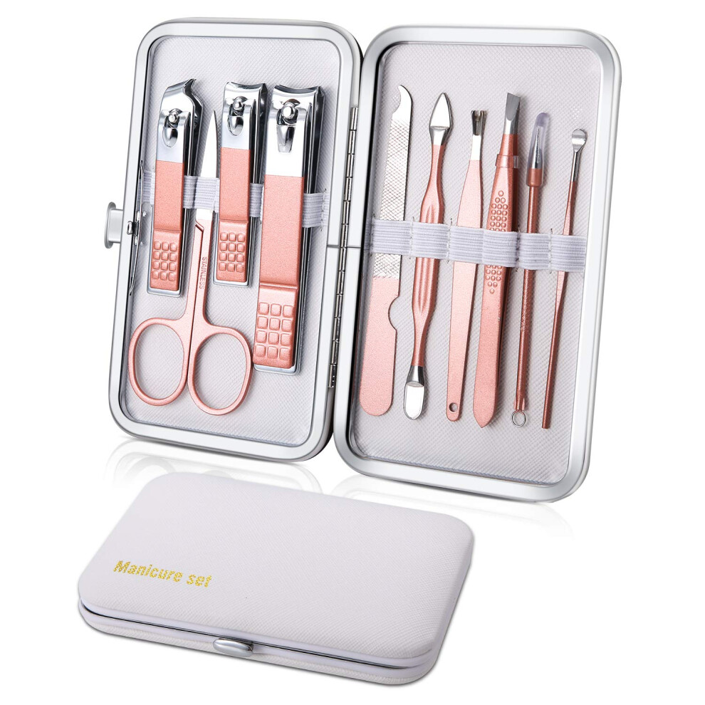 Keiby Citom White Manicure Set 10Pcs Professional Nail Clippers Kit Pedicure Care Tools-Stainless Steel Grooming Tools For Travel (White)
