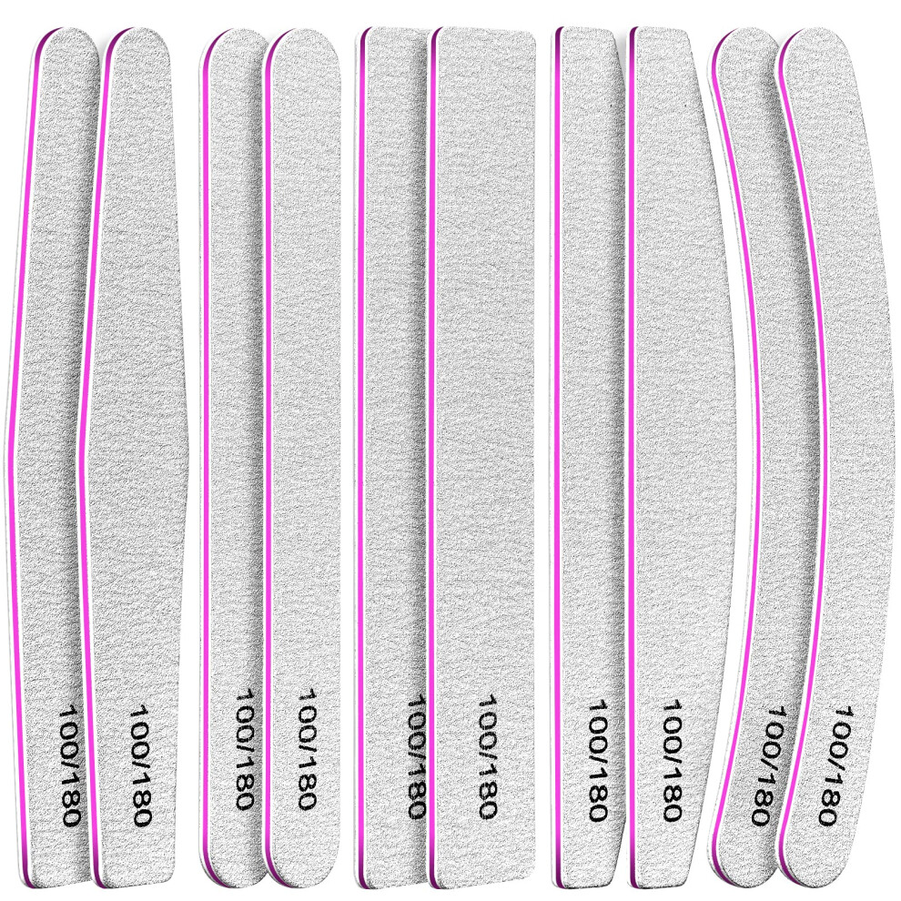 Fandamei 10 Pcs Nail File Set, 5 Shapes Nail Files For Acrylic And Gel Nails, 100/180 Grit Emery Boards For Nails, Nail File And Buffer Set