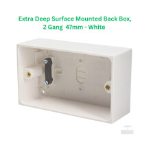 Extra Deep Plastic Double Two Gang Surface Mounted Pattress Back Box - 47mm, White, 1 Piece