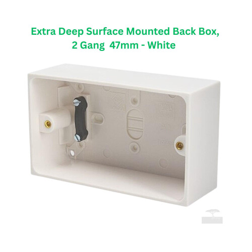 Extra Deep Plastic Double Two Gang Surface Mounted Pattress Back Box - 47mm, White, 1 Piece