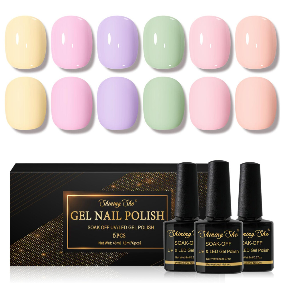Shining She Yellow/Pink/Purple Pastel Gel Nail Polish, 6 Colours Soft Green Macaron Candy Nail Polish
