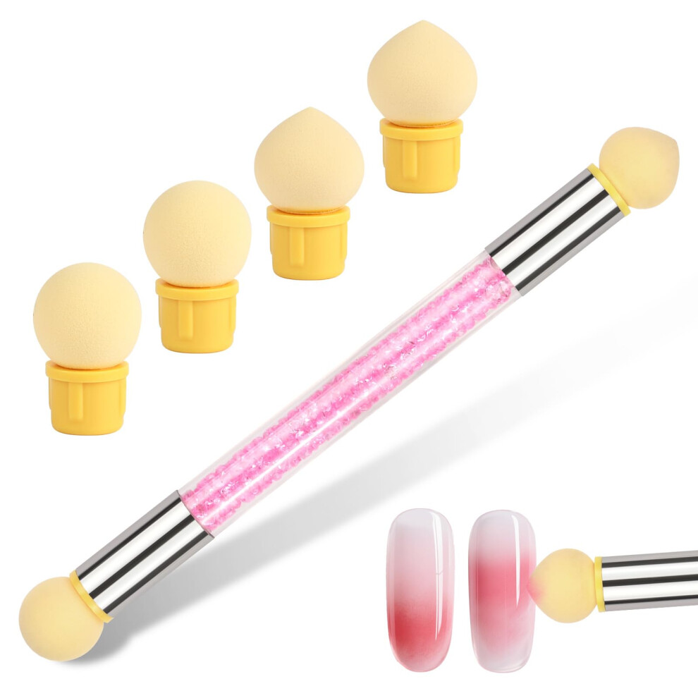 Butbu Nail Sponges For Ombre, Double Head Sponge Nail Art Brush, Ombre Nail Sponge With 4 Replacement Heads