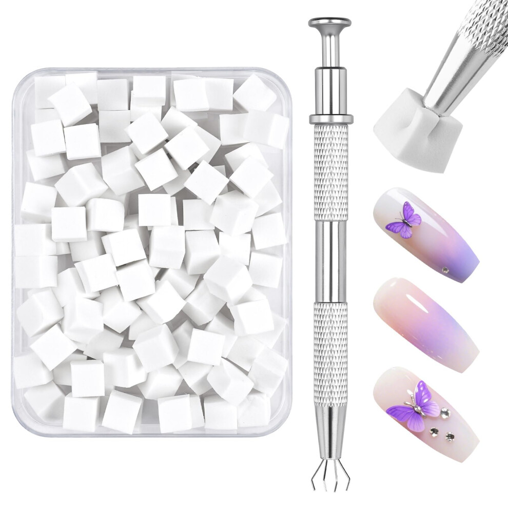 Lophe 100 Pcs Nail Sponges For Ombrã©, Nail Art Spong With 1 Metal Grabber Nails Art Tools For Gradient Nail Designs Diy Nails Salon Accessories