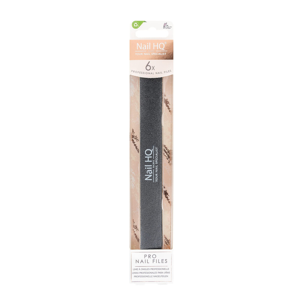 Nail Hq Black Professional Nail Files (Pack Of 6) Â Durable Emery Boards For Smooth Shaping, Filing Natural & Acrylic Nails
