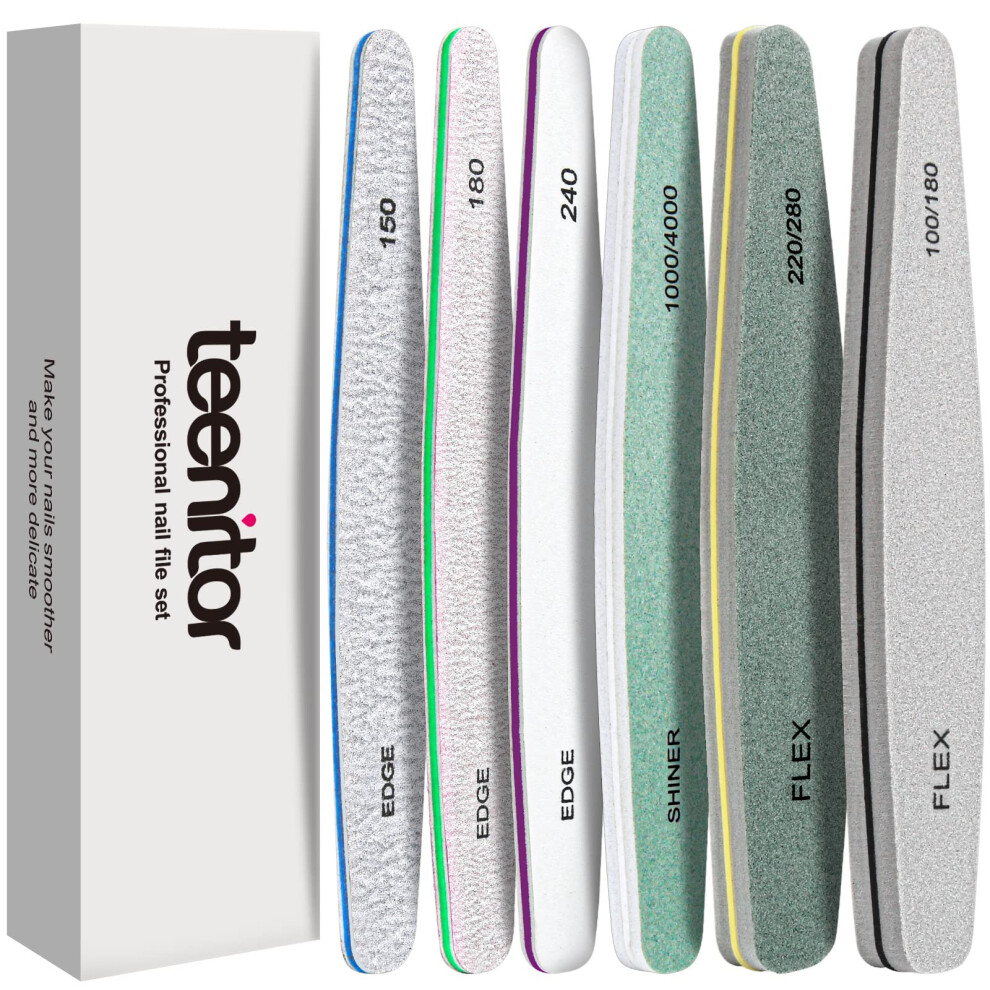 Teenitor Nail File And Buffer Set, 6 Count Nail Files & Nail Buffer Blocks For Natural Nails, Emery Boards For Nails
