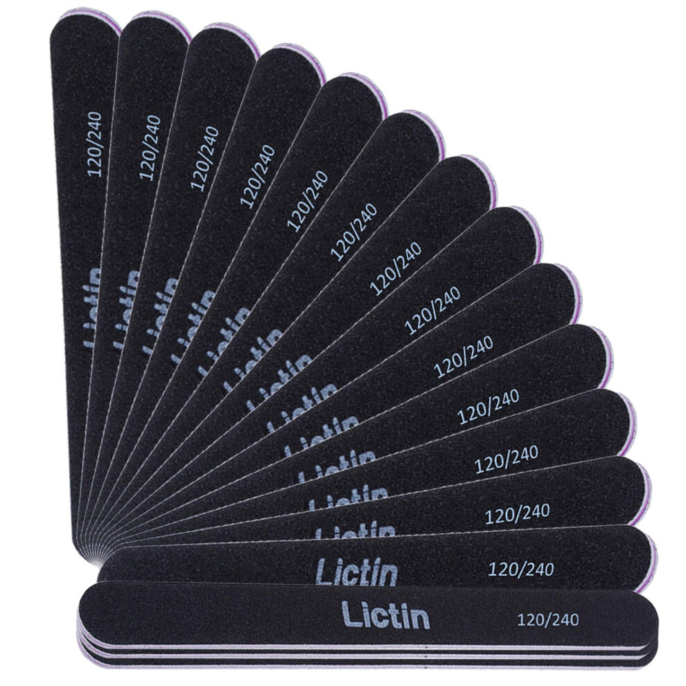 Lictin Black Pack Of 16 Professional Nail Files Double Sided Emery Board (120/240 Grit)(Black)