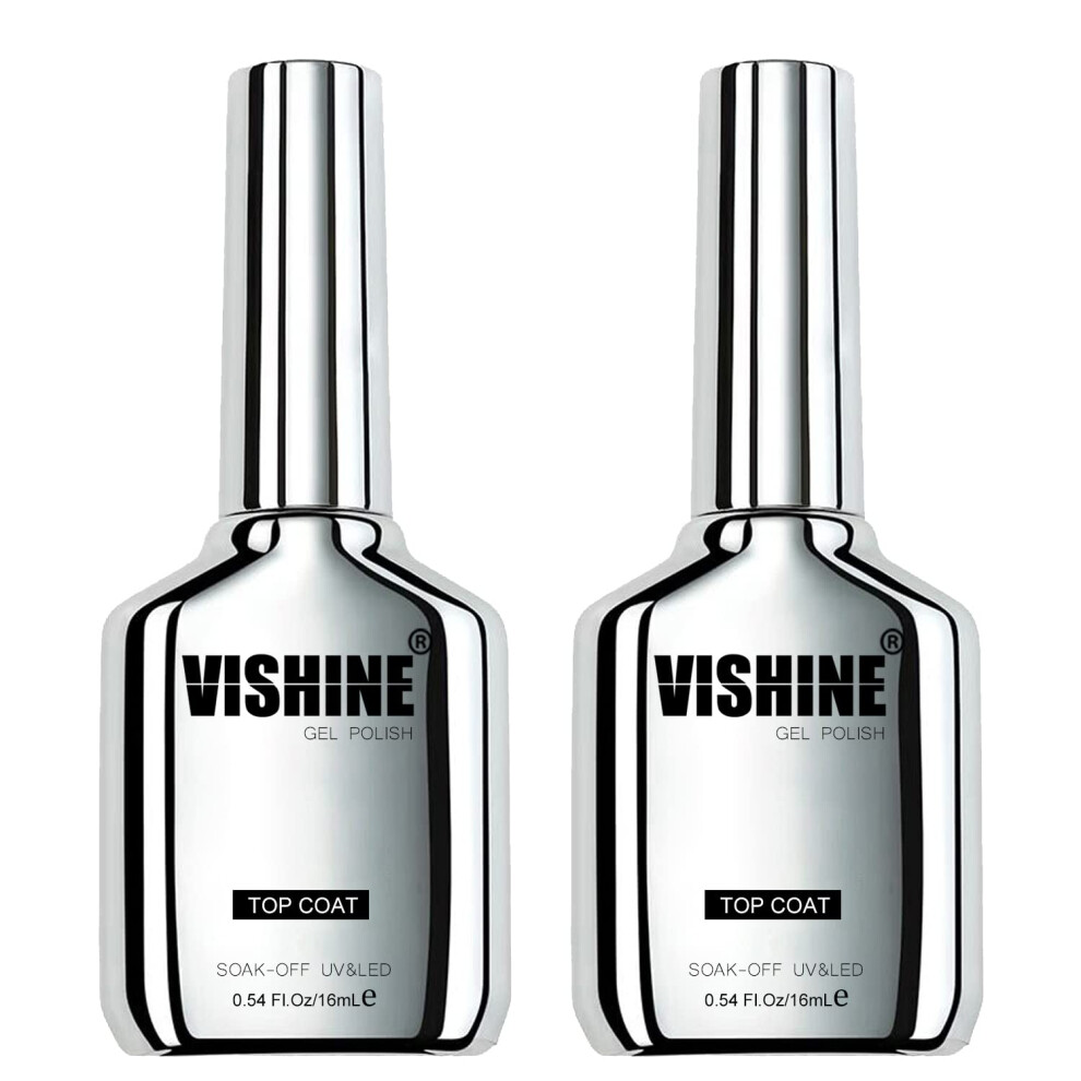 Vishine New Technology Protective Ultra Glossy 2Pcs Of 16Ml No Wipe Top Coat For Chip Free Long Lasting Soak Off Gel Nail Polish, 0.54 Oz