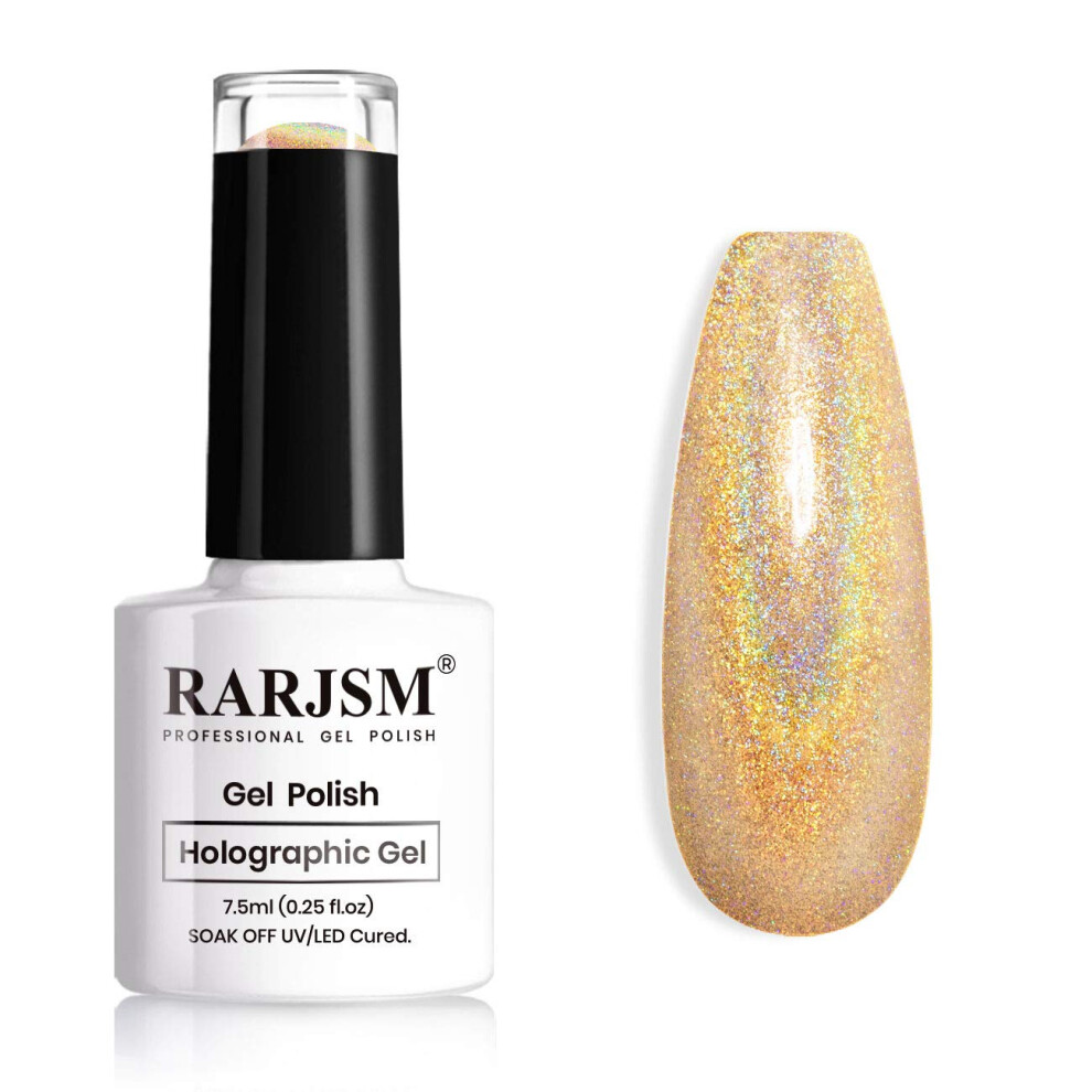 Rarjsm Gold Holographic Nail Polish Shimmer Glitter Gel Polish Unicorn Metallic Colour Change Effect Nail Varnish Gel Mirror Shine 1Piece 7.5Ml