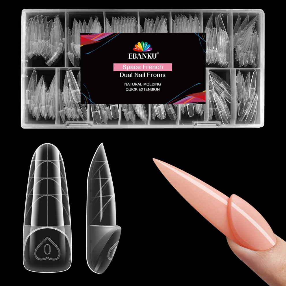 Ebanku 3D Reverse French Dual Form, 150Pcs Magic Caps Zone French Nail Dual Form Nail Mold Nail Extension Tool For Home Salon Nail Manicure(Almond B)