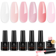 Modelones Builder Gel 6 Colors, 8-in-ONE Pink Clear Gel Builder for Nails, Hard Gel Nail Strengthener Extension Color Base Builder Gel in a Bottle