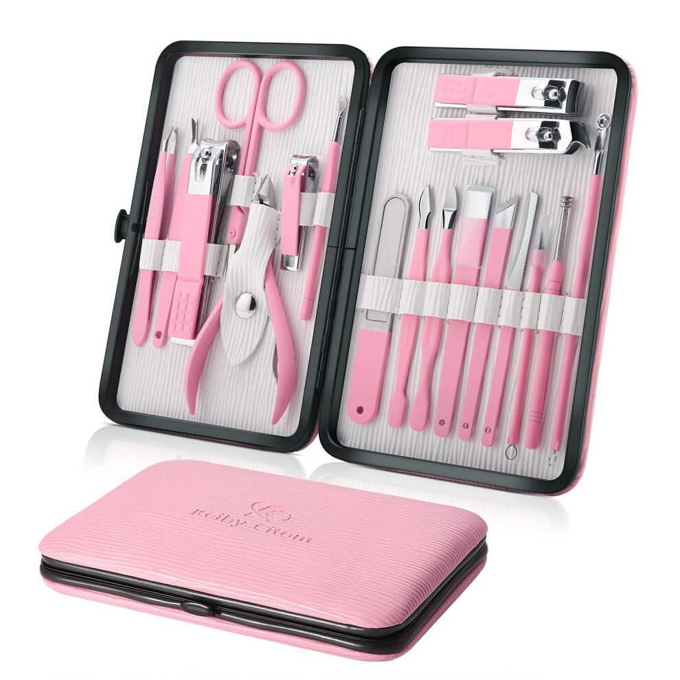 Keiby Citom White/Pink Manicure Set Nail Set Nail Clipper Kit Professional - Stainless Steel Pedicure Set Nail Grooming Kit Of 15Pcs With Case For Travel ( Pink)