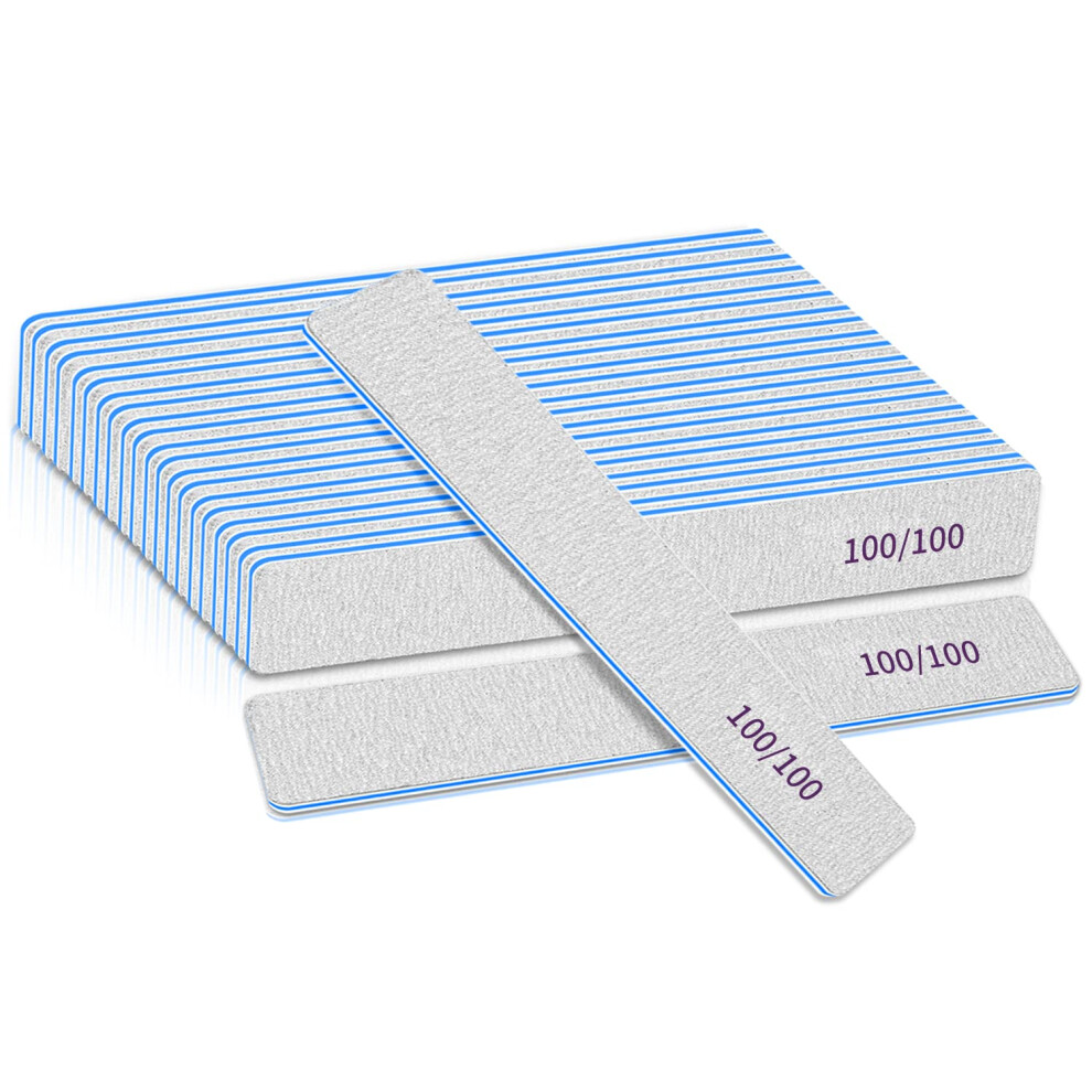 Bleswin 12Pcs Nail Files 100/100 Grit, Acrylic & Poly Nail Extension Gel Files, Emery Boards With Doubled Sides, Washable