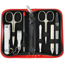 3 Swords Germany - 8 delige manicure pedicure set voor professionele nagelverzorging met leren case rood