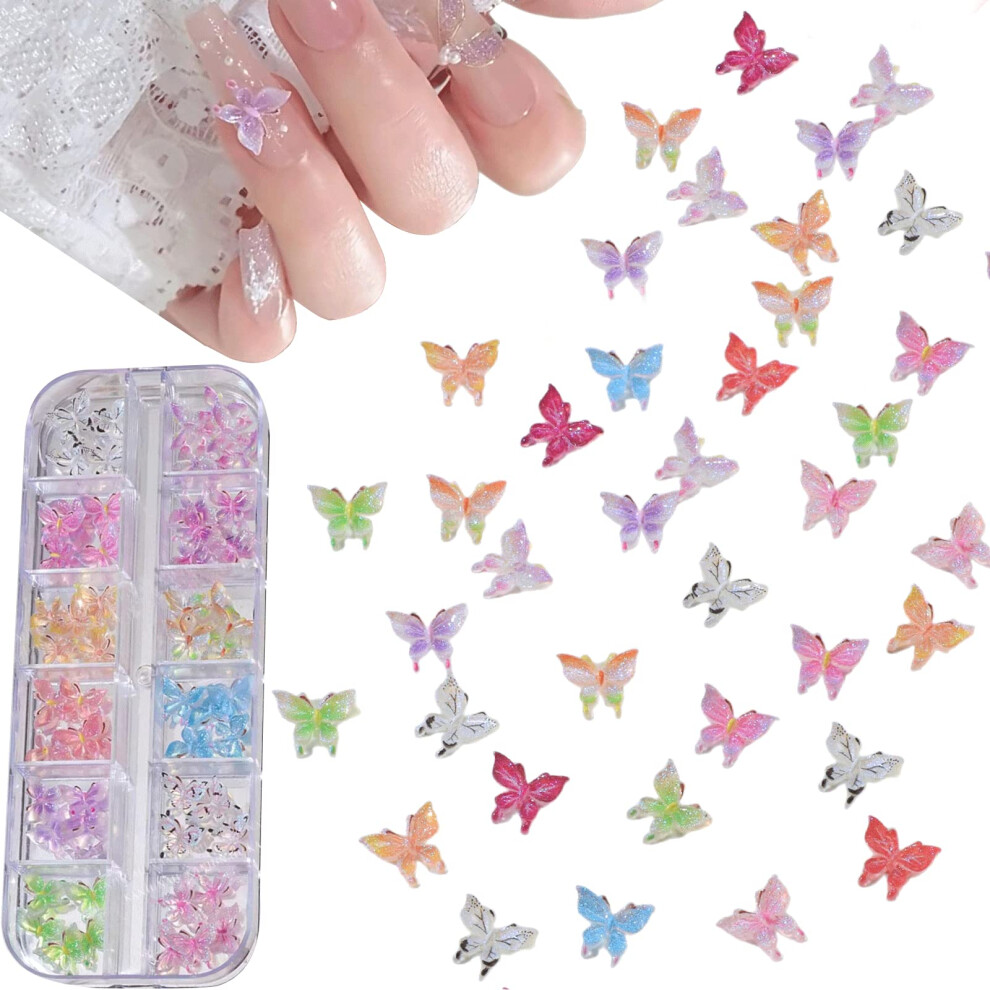 Otkarxus 3D Butterfly Nail Charms,1Box 12Grids Resin Colorful Butterfly Nail Art Charms,Mini Cute Nail Art Decorations For Women Girls Manicure Design Diy