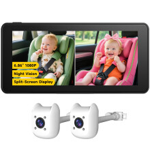 ELECROW 2-Kids Baby Car Camera for Seat with 6.86 Inch Ultrawide Display, Car Camera for Baby Kit USB Powered Backseat with Two Cameras 1080P HD Rear