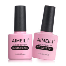 AIMEILI 7 in 1 Builder Base and No Wipe Top Coat, Strengthening Gel UV LED Nails Extension Gel Polish