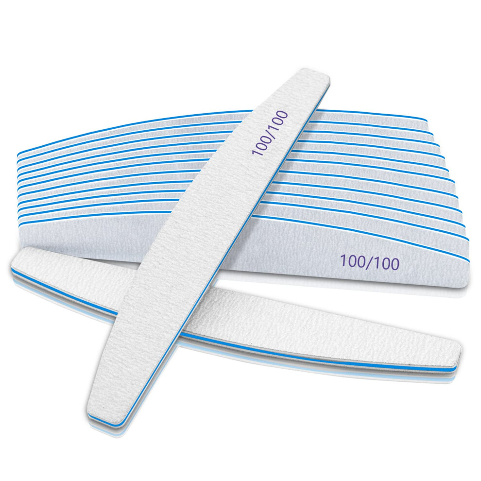 Selistamm 12 Pcs Double Sided Emery Board Nail Files, 100/100 Grit For Acrylic & Natural Nails, Washable & Reusable