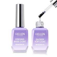 Gellen Base Coat and Top Coat 18ml*2 Soak off Clear Gel Nail Polish, Professional Strong Base Coat Glossy Shine Top UV/LED Long Lasting Nail Kit for