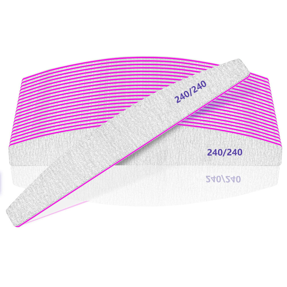 Bleswin 12Pcs Professional Nail Files 240/240 Grit For Natural Or Thick Nails, Washable And Reusable Double-Sided Emery Board