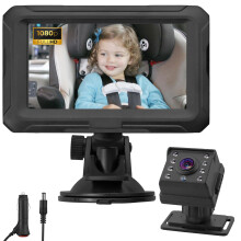 eSynic 1080P HD Baby Car Camera 4.3'' Display Baby Monitor Camera for Back Seat with IR Night Vision |360 Adjustable Rotation |150 Wide Angle | Re
