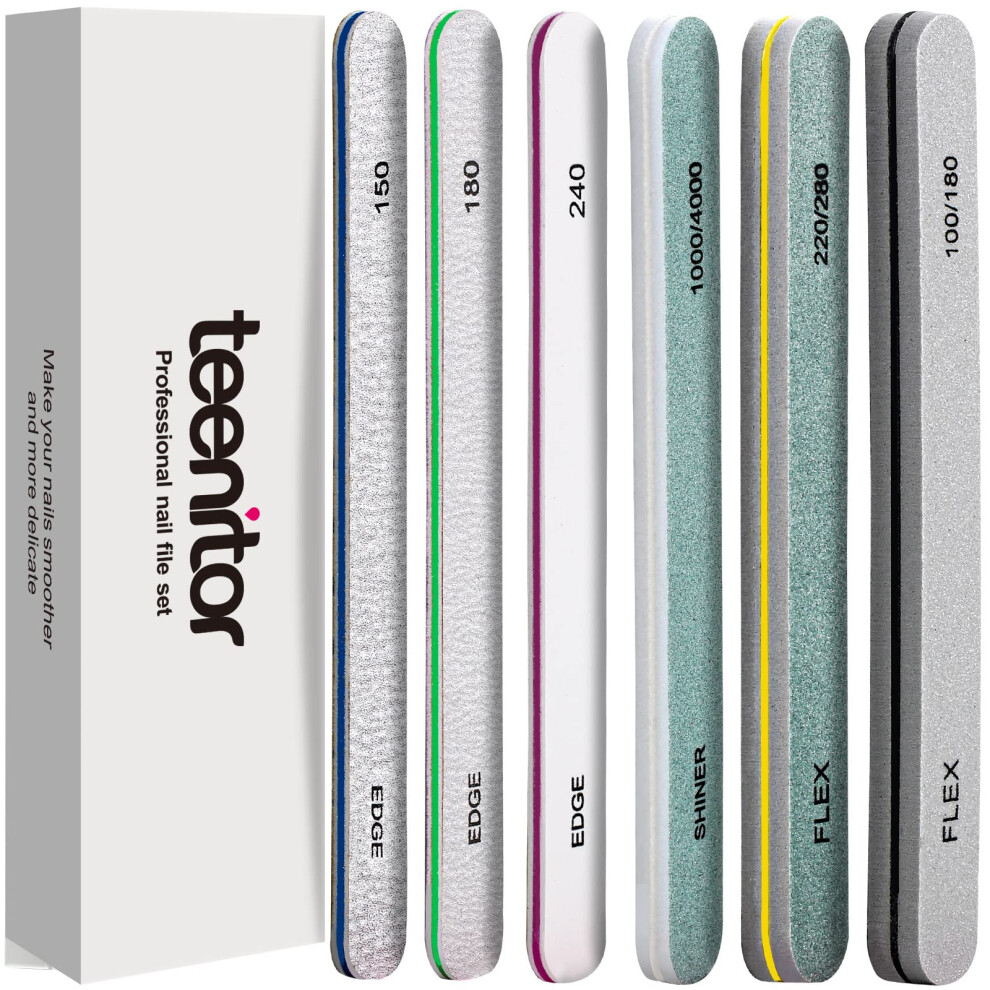 Teenitor Nail File Emery Boards For Nails, Professional Nail Files For Acrylic And Gel Nails, Nail Buffer Blocks For Natural Nails
