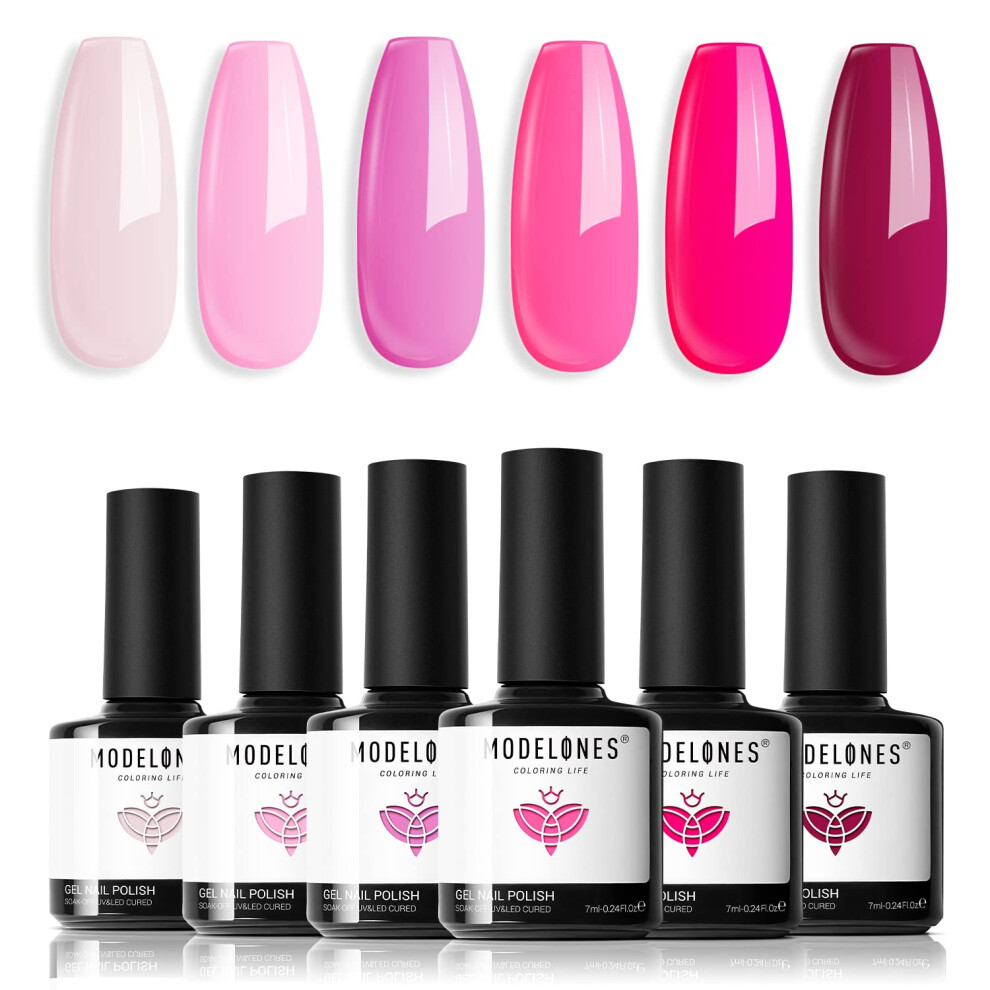 Modelones Pink Gel Nail Polish 6 Colors Summer Gel Nail Polish Set Soak Off Nude Nail Gel Nail Art Diy Manicure Salon And Home For Women