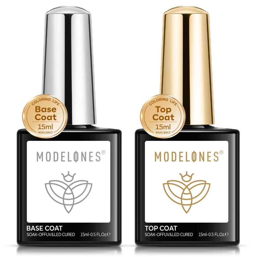 Modelones Gel Nail Polish Top And Base Set, 2X15ml No Wipe Gel Top Coat And Base Coat Gel Polish Kit