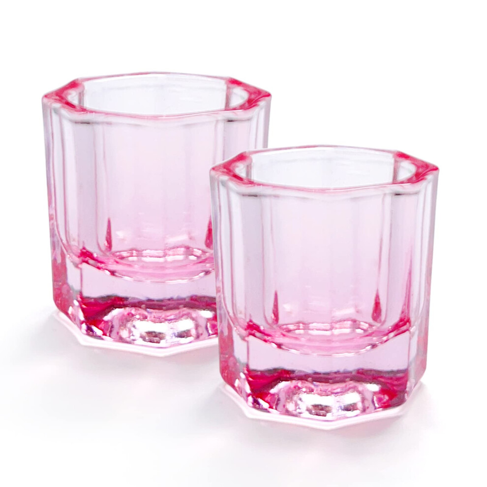 Honey Joy 2 Pack Dappen Dish Cups For Nail Art Acrylic Liquid, Pink Glass Nail Monomer Liquid Bowl Dampen Dish Acrylic Powder Holder, Acrylic Glass Jar For Nail