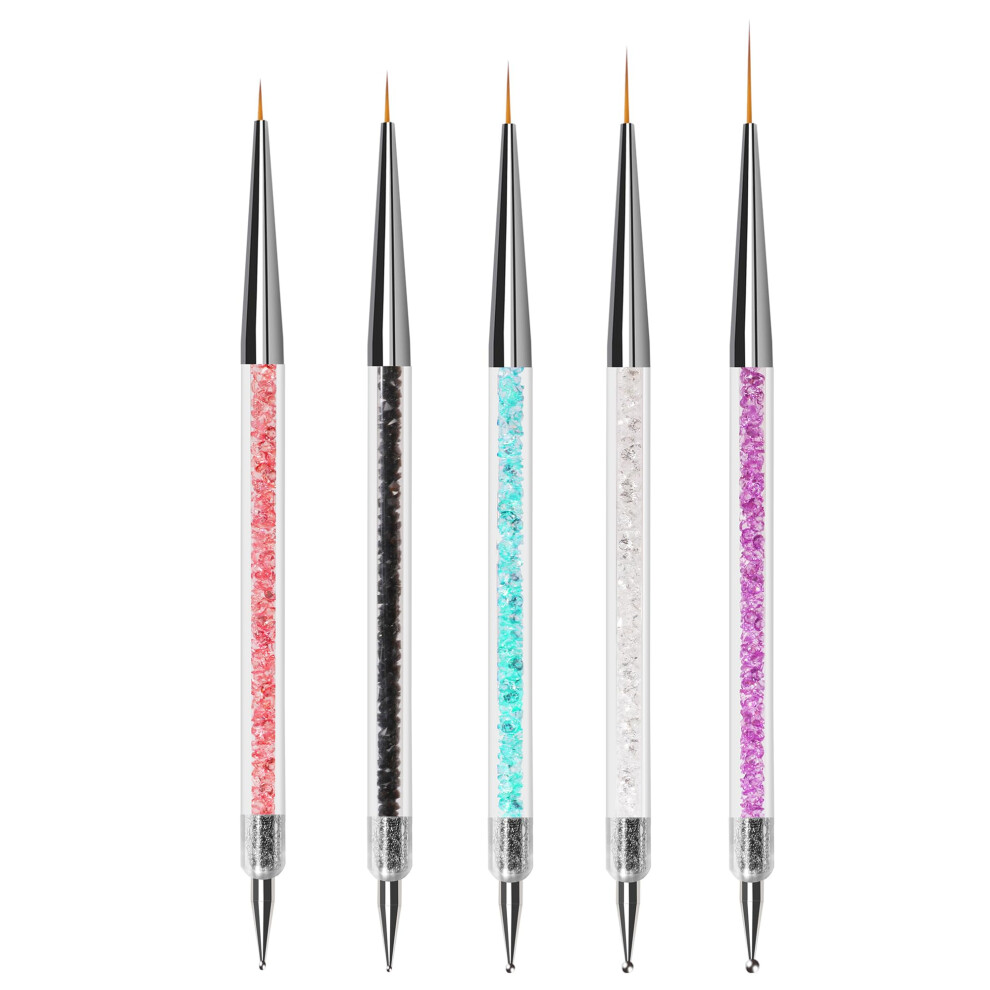 Zeohbety Nail Art Brushes, 5Pcs Nail Art Liner Brushes, Dotting Pen Tools, Nail Art Design Brush Set For Long Lines, Thin Details, Fine Drawing